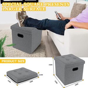 Babion 15 Inches Storage Ottoman Cube, Footrest Stool with Metal Hole Handles& Lid, Folding Storage Ottoman, Box Chest with Foam Padded Seat, Cube Ottoman with Storage, Linen Square(Dark Grey,2pcs)