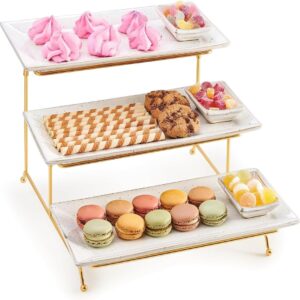 3 Tier Gold Serving Tray Stand with Dipping Bowls - Dessert and Fruit Platter for Hosting, Parties, Celebrations - Swiveling Collapsable Stackable