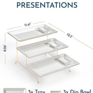 3 Tier Gold Serving Tray Stand with Dipping Bowls - Dessert and Fruit Platter for Hosting, Parties, Celebrations - Swiveling Collapsable Stackable