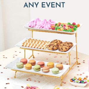 3 Tier Gold Serving Tray Stand with Dipping Bowls - Dessert and Fruit Platter for Hosting, Parties, Celebrations - Swiveling Collapsable Stackable