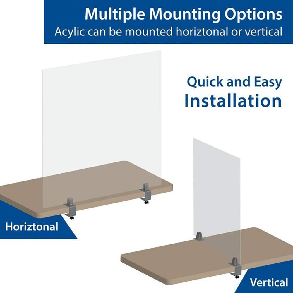 Jhanw Sneeze Guard Support Clamp for 1/8" to 1" Thick Panel, Adjustable Desk Divider Clamp, Aluminum Desk Partition Clamp, Acrylic Plexiglass Partition Clips White, Desk Privacy Panel Clamp 2 Pack