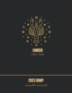 2023 diary: a4 week to view dated from jan 2023 - jan 2024 | monthly, daily & weekly planner 2023 | cancer 2023 | black cover | 200 pages: astrology, ... planner agenda organiser | 13 months