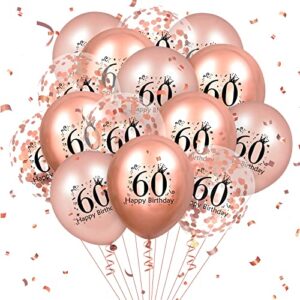 60th birthday balloons 18 pcs rose gold happy 60th birthday latex balloons confetti balloons rose gold 60th birthday party decorations for women men 60th birthday anniversary decor supplies 12 inch