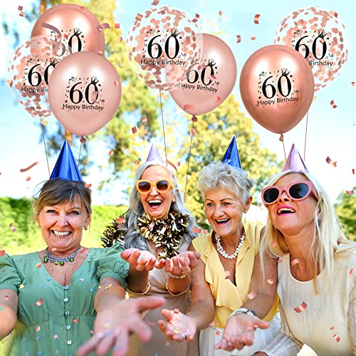 60th Birthday Balloons 18 Pcs Rose Gold Happy 60th Birthday Latex Balloons Confetti Balloons Rose Gold 60th Birthday Party Decorations for Women Men 60th Birthday Anniversary Decor Supplies 12 inch