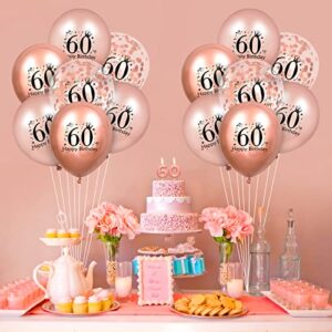 60th Birthday Balloons 18 Pcs Rose Gold Happy 60th Birthday Latex Balloons Confetti Balloons Rose Gold 60th Birthday Party Decorations for Women Men 60th Birthday Anniversary Decor Supplies 12 inch