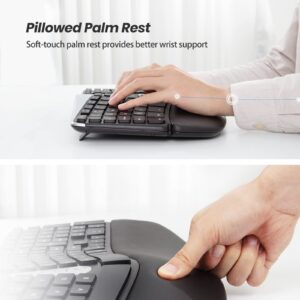 Nulea RT04 Wireless Ergonomic Keyboard, 2.4G Split Keyboard with Cushioned Wrist and Palm Support, Arched Keyboard Design for Natural Typing, Compatible with Windows/Mac