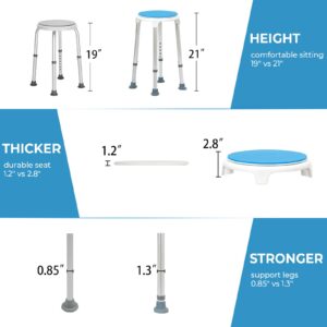 KSITEX Shower Stool for Inside Shower Swivel Shower Chairs for Seniors Adjustable Round Shower Seat Bath Seat Tool-Free Assembly 5 Adjustable Heights from 19''-21'' Load 350LB