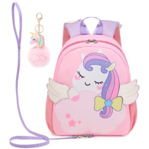 toddler backpack for girls unicorn kids backpacks for preschool bookbags with chest strap and anti-lost safety leash