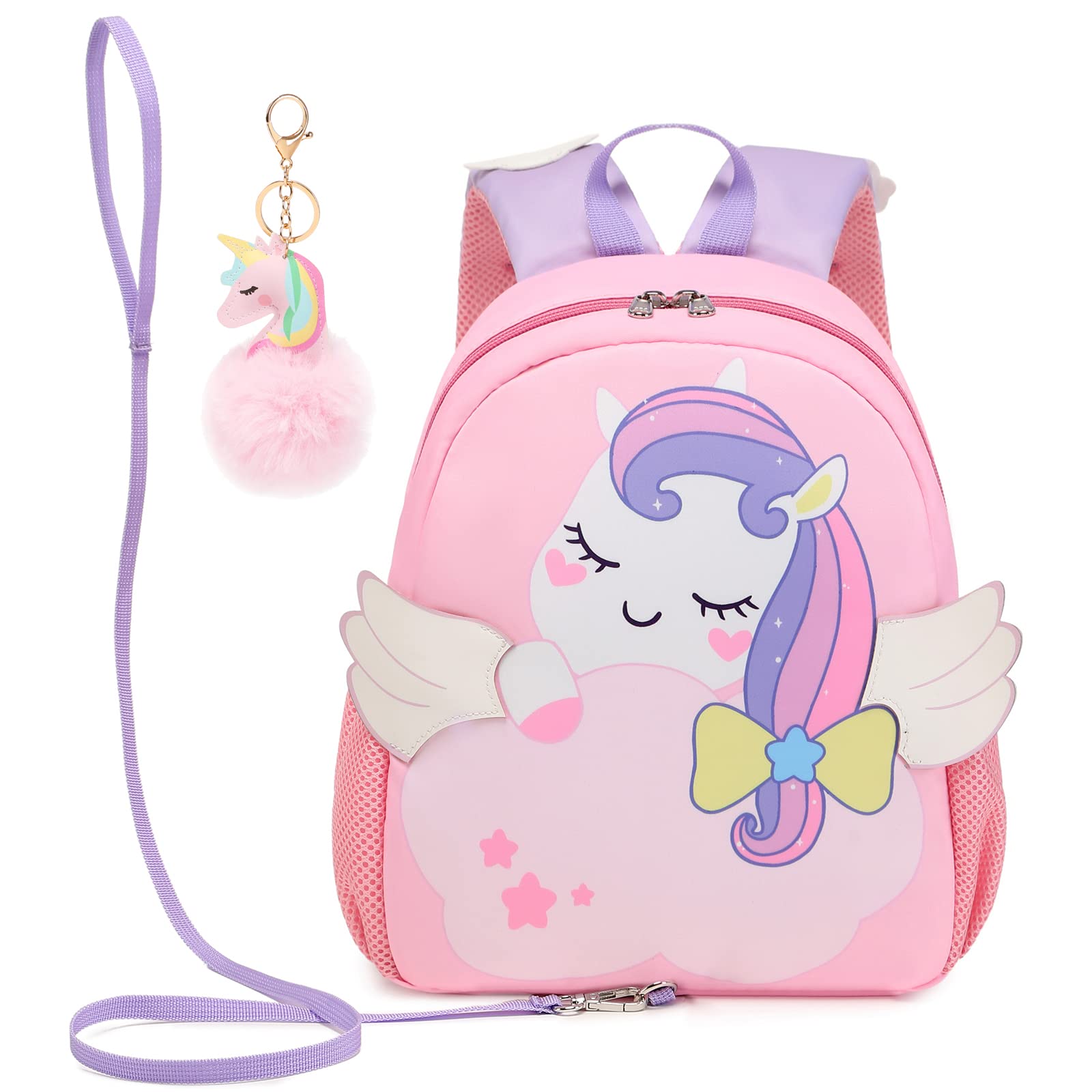 Toddler Backpack for Girls Unicorn Kids backpacks for Preschool Bookbags with Chest Strap and Anti-lost Safety Leash