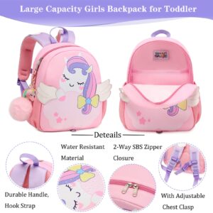 Toddler Backpack for Girls Unicorn Kids backpacks for Preschool Bookbags with Chest Strap and Anti-lost Safety Leash