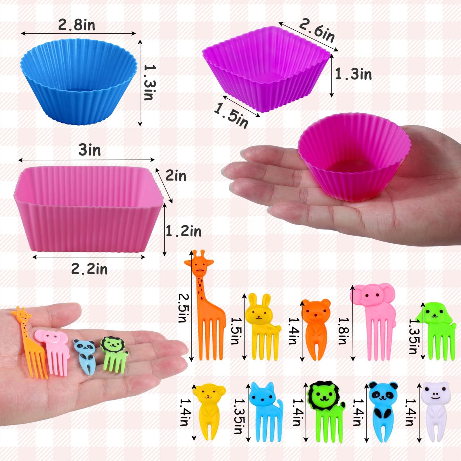 XANGNIER 60 PCS Bento Box Lunch Box Kit, Accessories with Silicone Dividers, Animal Food Picks for Kids,BPA Free