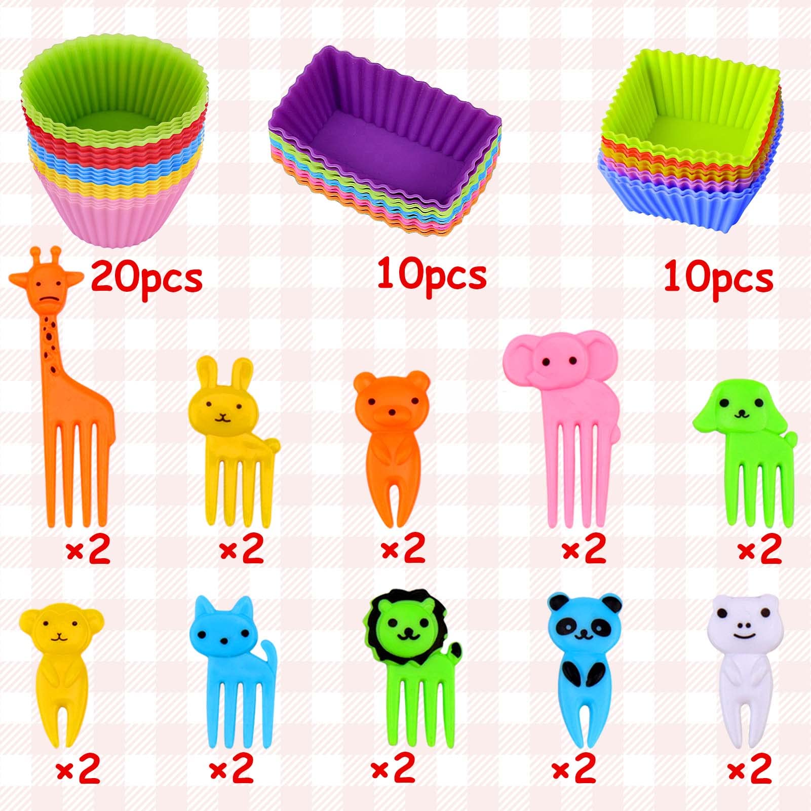 XANGNIER 60 PCS Bento Box Lunch Box Kit, Accessories with Silicone Dividers, Animal Food Picks for Kids,BPA Free