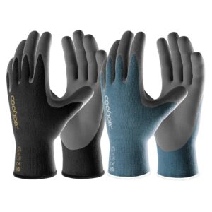 cooljob micro-foam nitrile safety work garden gloves with touchscreen fingers, 6 pairs lightweight working gloves for men’s sweaty hands, non-slip coated grip fits most tasks, xlarge, blue & black