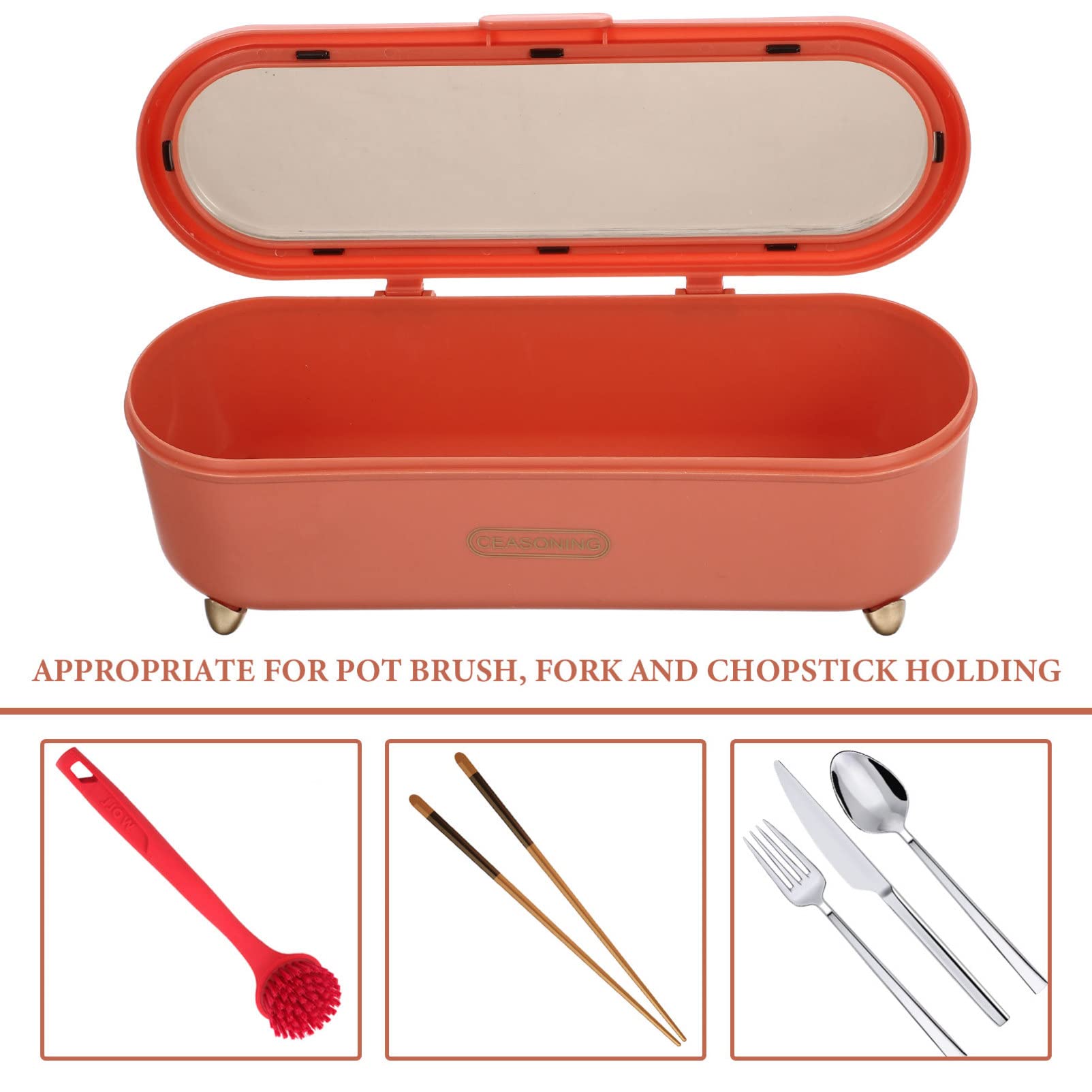 Hemoton Utensil Set Flatware Tray with Lids Plastic Cutlery Storage Box Kitchen Cutlery Utensil Drawer Organizer with Cover Silverware Countertop Storage Containers (Orange) Utensil Sets