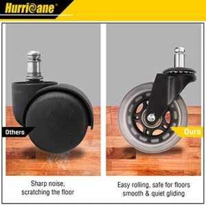 HURRICANE Office Chair Caster, Replacement Rubber Chair Wheel, Heavy-Duty Casters, Chair Wheels Set of 5, for Tile, Hardwood Floor and Carpet, 3 Inch, Flexible 360°Steering, Universal Fit