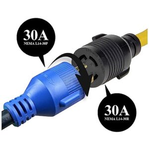 30 Amp to 50 Amp RV Adapter,Generator Plug 4 Prong 30 Amp Power to 50 Amp RV,NEMA L14-30P to 14-50R RV Electrical Cord Adapter,Plug Adapter Load Up to 30 Amp 250V 7500W 10/3 AWG 12 inch(4 Prong30M50F)