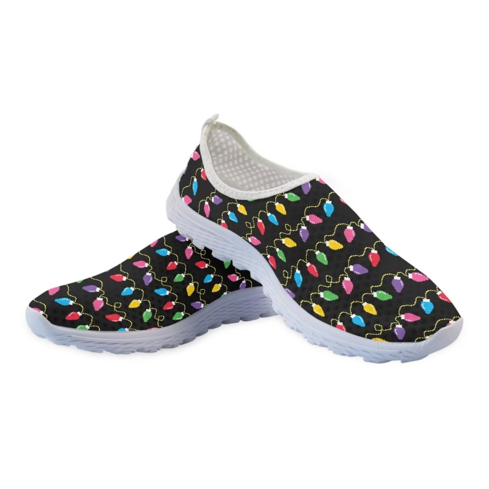 Belidome Christmas Bulb Light Slip on Shoes Women Men Walking Sneakers Footwear for Cycling Running Jogging Cycling Soft Lightweight