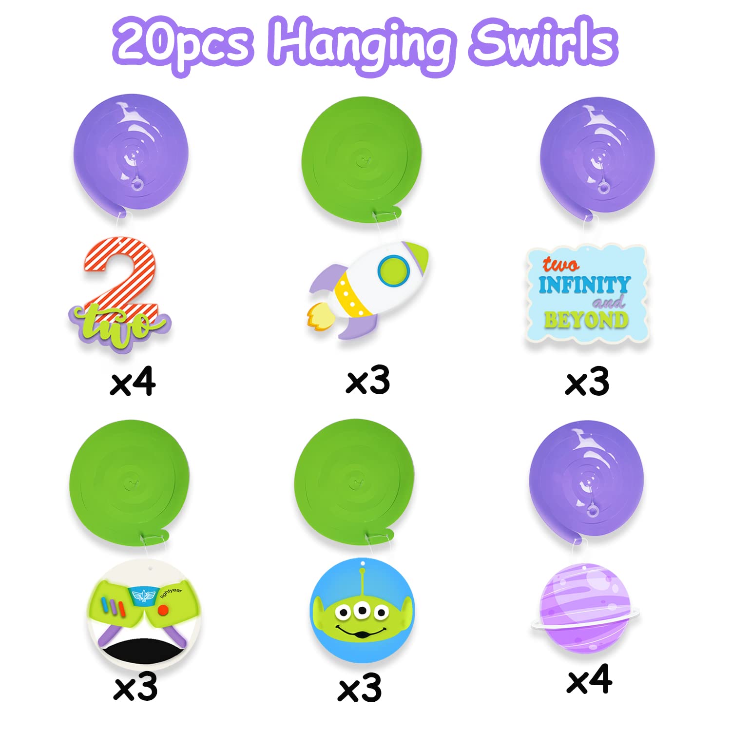 HPWF 2nd Two Birthday Party Hanging Swirl, 20pcs Birthday Decorations for Toy Inspired Story 2nd Birthday Party Supplies