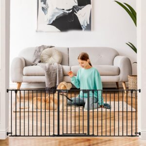 baby gate for stairs, dog-gate with auto-close door, double locking system, hardware mounting, quick assembly (81 inch black)