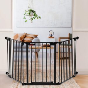 Baby Gate for Stairs, Dog-gate with Auto-Close Door, Double Locking System, Hardware Mounting, Quick Assembly (81 inch Black)