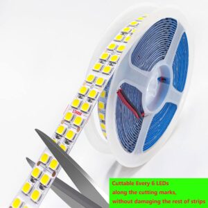 SUYOOULIN LED Strip Lights, 16.4ft Dimmable DC 12V SMD 2835 2400 LEDs 52000LM Super Bright Flexible LED Ribbon Strip, Non-Waterproof IP21 for Home, Party Decoration(Daylight White 6500K)