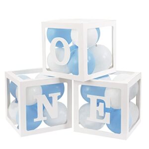 rubfac one boxes for 1st birthday, first birthday decoration for boy, 3pcs baby shower boxes with 24pcs balloons ‘one’ ‘two’ letters for birthday backdrop photoshoot props anniversary