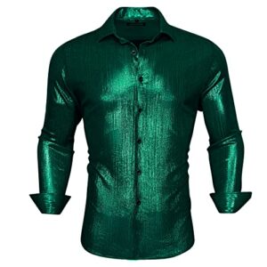 barry.wang shirts for men fancy long sleeve dress shirt shiny button sequin regular fitted shirts