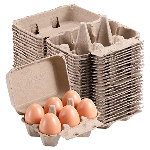 Half Dozen Egg Cartons 25 Pack, Blank Natural Pulp Egg Cartons 6 Count for Chicken Eggs Reusable, Storage Tray Strong for Holds Up to Six 6 Egg Carton Cardboard Paper Holder Container for Refrigerator