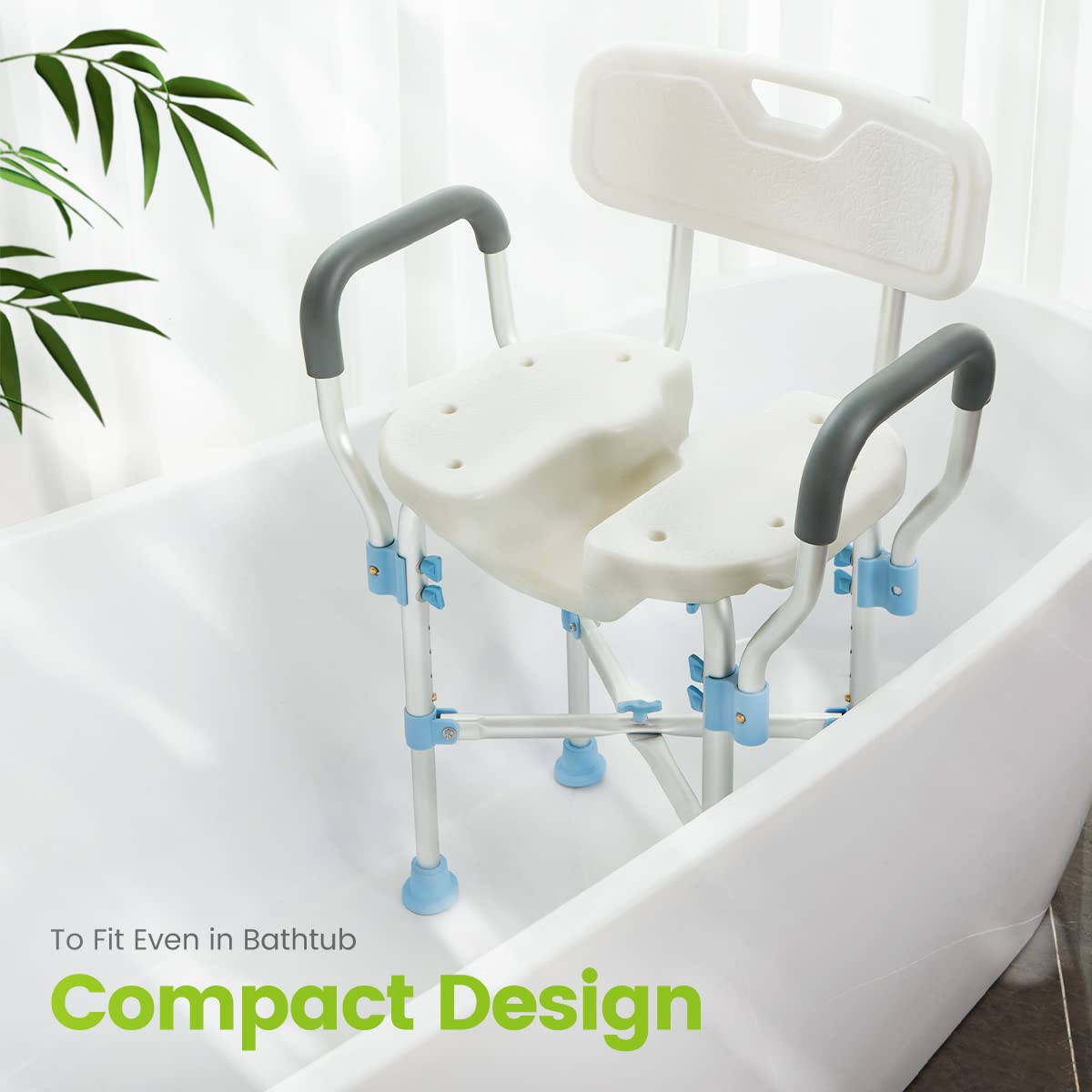 OasisSpace Shower Chair with Armrests and Back 500lbs, Non-Slip Bath Support Recovery Chair and Upgraded U-Shaped Shower Seat for Elderly,Handicap,Disabled,Seniors& Pregnant, Cutout for Easy Cleaning