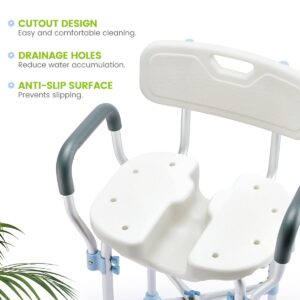 OasisSpace Shower Chair with Armrests and Back 500lbs, Non-Slip Bath Support Recovery Chair and Upgraded U-Shaped Shower Seat for Elderly,Handicap,Disabled,Seniors& Pregnant, Cutout for Easy Cleaning