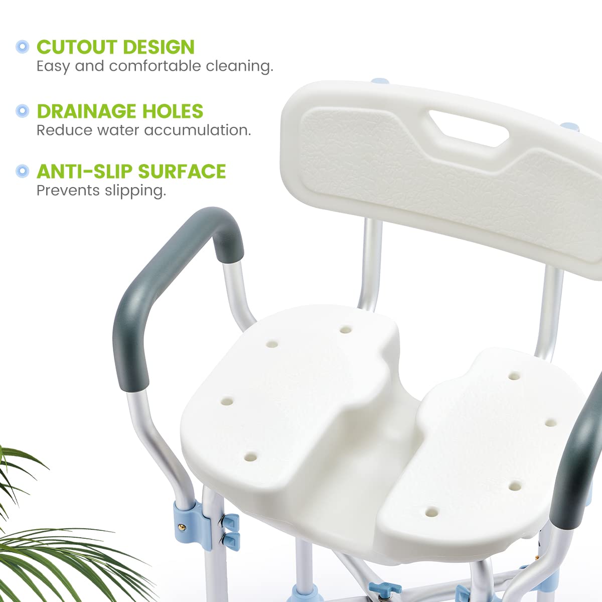 OasisSpace Shower Chair with Armrests and Back 500lbs, Non-Slip Bath Support Recovery Chair and Upgraded U-Shaped Shower Seat for Elderly,Handicap,Disabled,Seniors& Pregnant, Cutout for Easy Cleaning