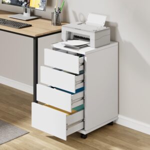 botlog mobile file cabinet, 4-drawer filing cabinet with wheels, rolling pedestal under desk for home office legal/letter/a4 size white