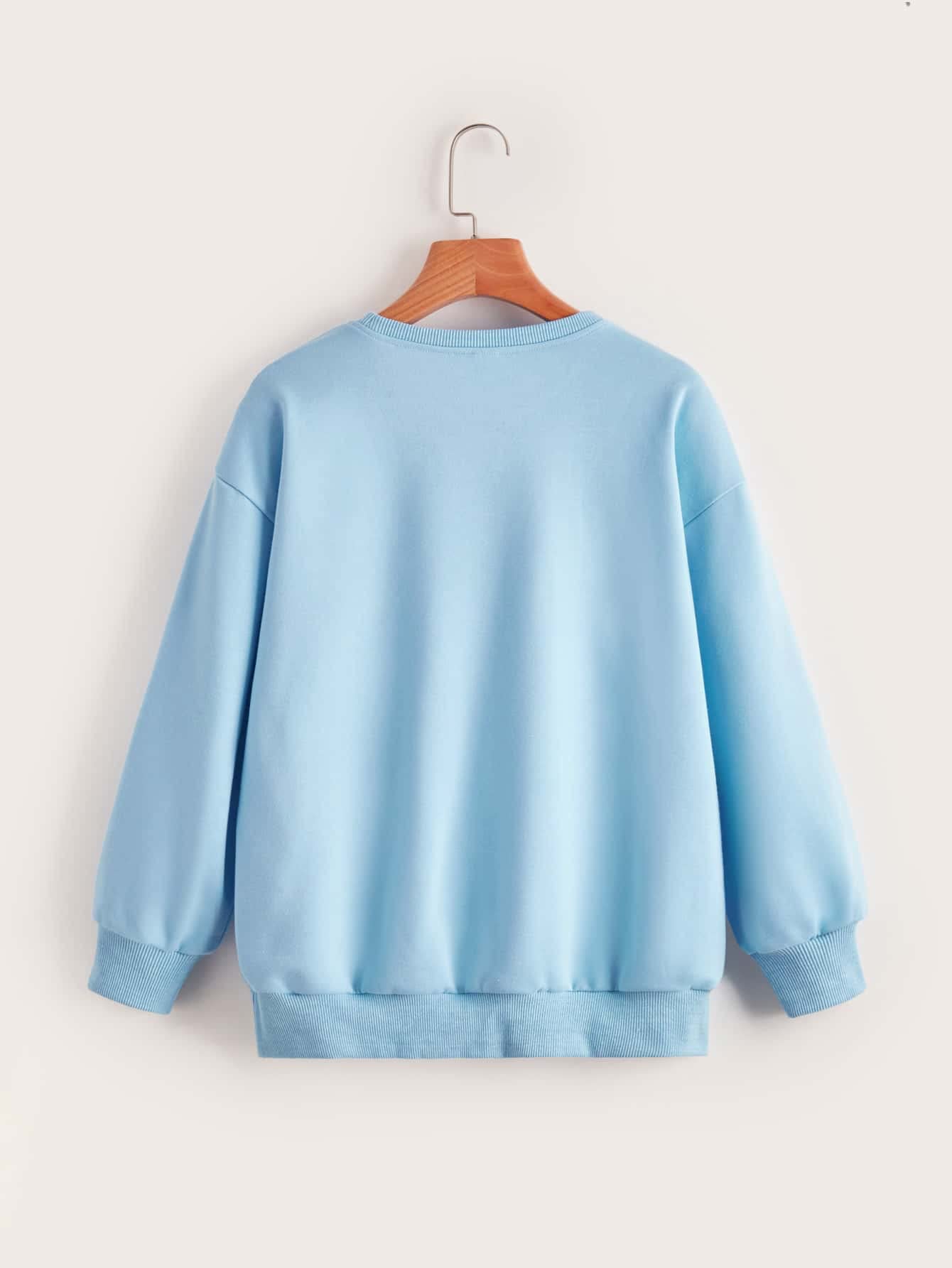 SOLY HUX Girl's Cute Graphic Sweatshirt Letter Print Long Sleeve Crewneck Pullover Tops Blue 10-11Y