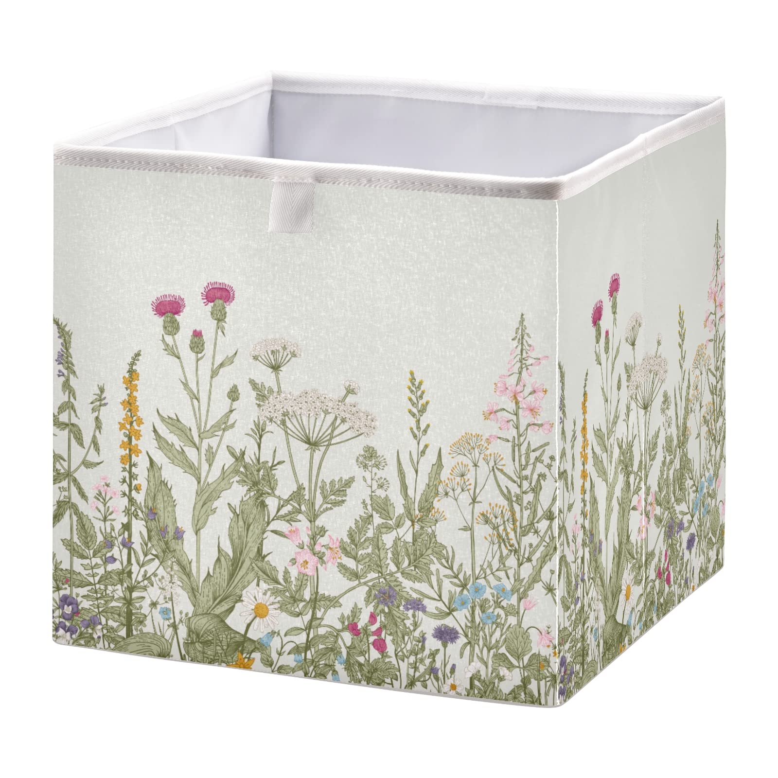 xigua Herbs and Wildflowers Cube Storage Bin Large Collapsible Storage Box Canvas Storage Basket for Home,Office,Books,Nursery,Kid's Toys,Closet