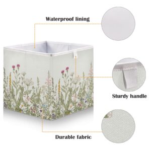 xigua Herbs and Wildflowers Cube Storage Bin Large Collapsible Storage Box Canvas Storage Basket for Home,Office,Books,Nursery,Kid's Toys,Closet