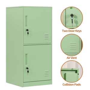 DAYTOYS 2 Door Metal Vertical Storage Locker for Kids Bedroom, Children Room, School, Office, Home,Stackable Steel Storage Cabinet for Toys, Sports Equipment,Anti-Falling Device. (2D, Green)