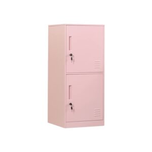 daytoys 2 door metal vertical storage locker for kids bedroom, children room, school, office, home,stackable steel storage cabinet for toys, sports equipment,anti-falling device. (2d, pink)