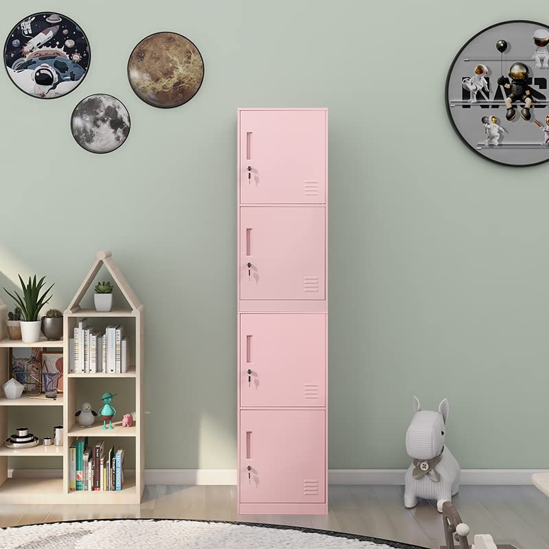 DAYTOYS 2 Door Metal Vertical Storage Locker for Kids Bedroom, Children Room, School, Office, Home,Stackable Steel Storage Cabinet for Toys, Sports Equipment,Anti-Falling Device. (2D, Pink)