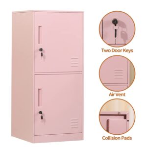 DAYTOYS 2 Door Metal Vertical Storage Locker for Kids Bedroom, Children Room, School, Office, Home,Stackable Steel Storage Cabinet for Toys, Sports Equipment,Anti-Falling Device. (2D, Pink)