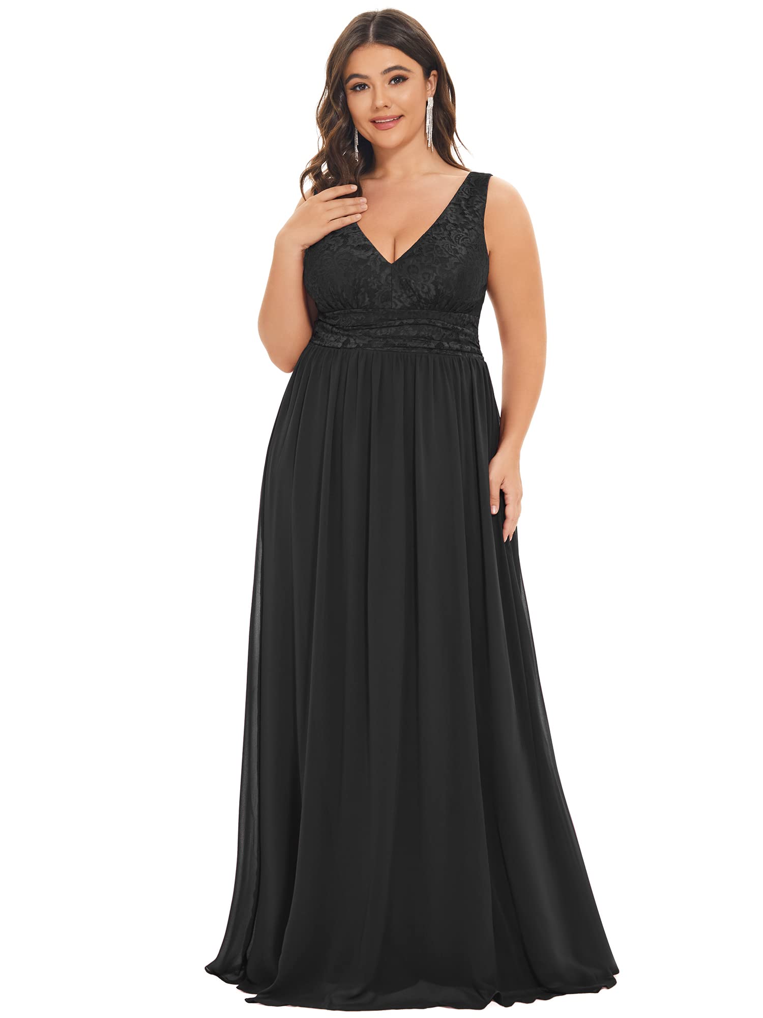 Ever-Pretty Women's Long Plus Size Elastic Lace Sleeveless Wedding Party Dress Semi Formal Dresses Black US22