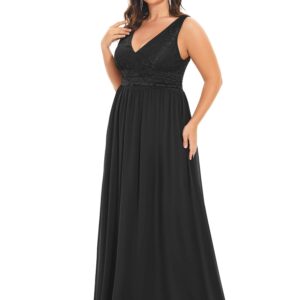 Ever-Pretty Women's Long Plus Size Elastic Lace Sleeveless Wedding Party Dress Semi Formal Dresses Black US22