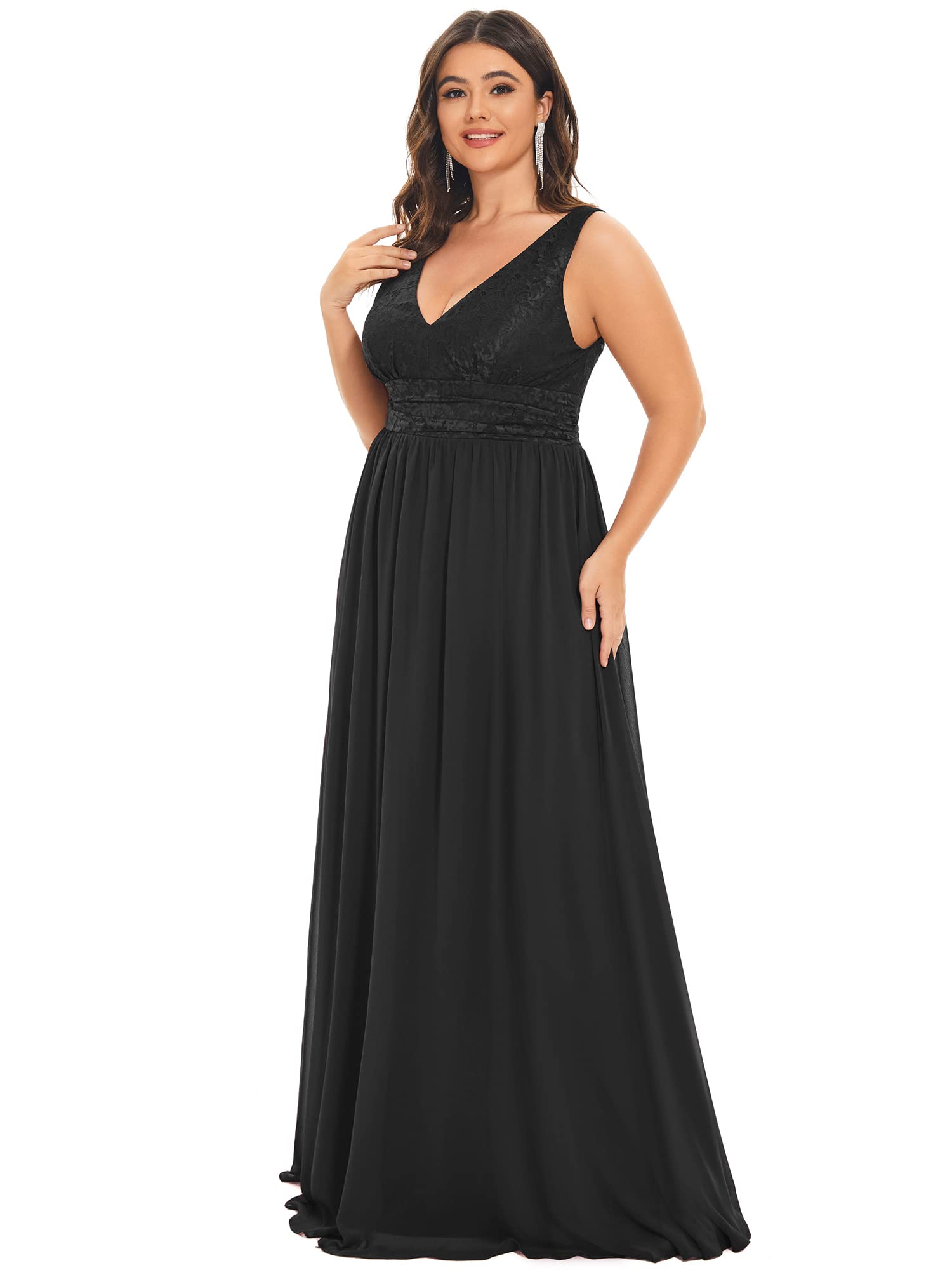 Ever-Pretty Women's Long Plus Size Elastic Lace Sleeveless Wedding Party Dress Semi Formal Dresses Black US22