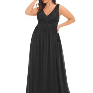 Ever-Pretty Women's Long Plus Size Elastic Lace Sleeveless Wedding Party Dress Semi Formal Dresses Black US22