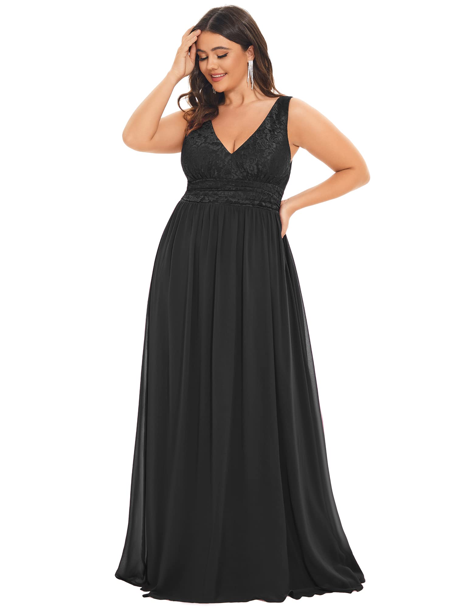 Ever-Pretty Women's Long Plus Size Elastic Lace Sleeveless Wedding Party Dress Semi Formal Dresses Black US22