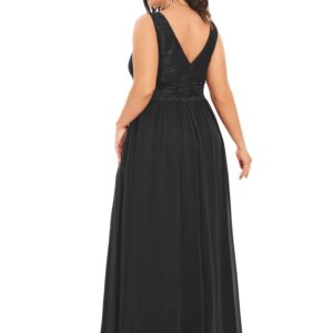 Ever-Pretty Women's Long Plus Size Elastic Lace Sleeveless Wedding Party Dress Semi Formal Dresses Black US22