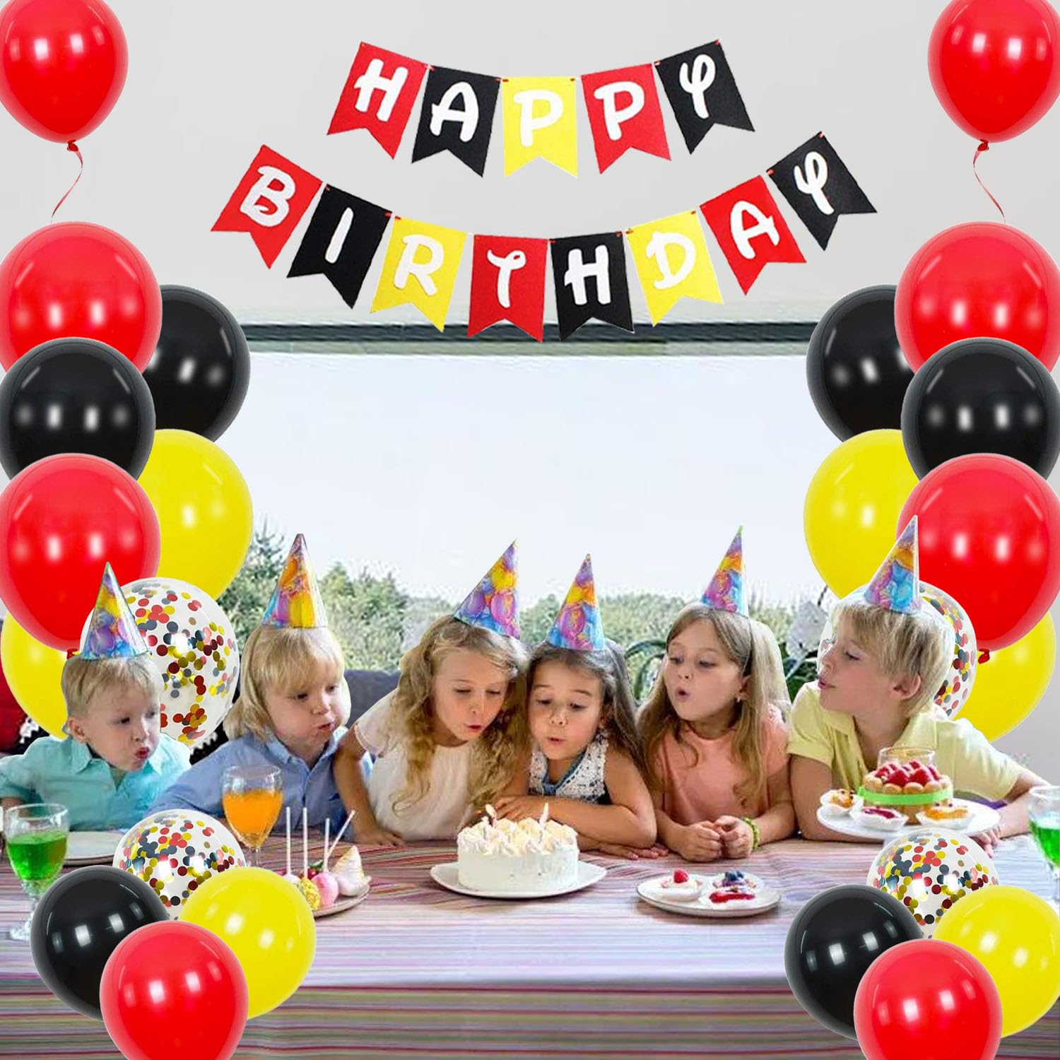 Red Yellow Black Birthday Decorations -Red Yellow Black Balloons for Birthday Party Supplies