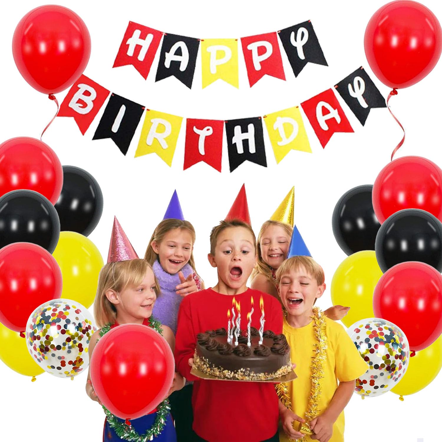 Red Yellow Black Birthday Decorations -Red Yellow Black Balloons for Birthday Party Supplies