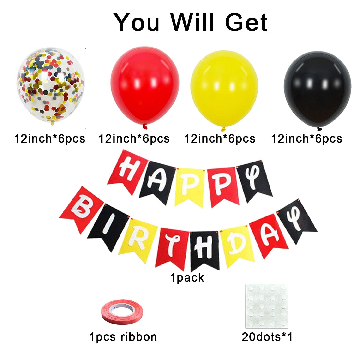 Red Yellow Black Birthday Decorations -Red Yellow Black Balloons for Birthday Party Supplies