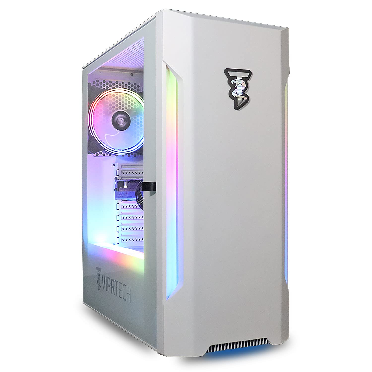 ViprTech Prime Gaming PC Computer Desktop - Intel Core i5 3rd Gen, GeForce GTX 750 4GB, 16GB RAM, 1TB HDD, WiFi, RGB Lighting, Windows 10 Pro, Streaming, Editing, White