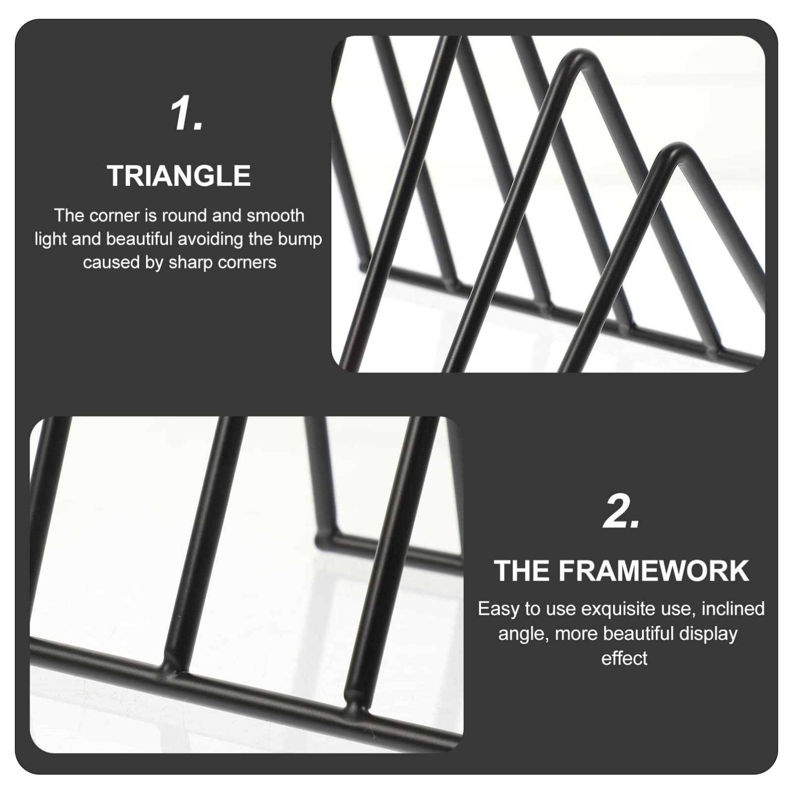 STOBOK Black Organizer Book Shelf Decor and Mails Newspaper Album File Magazine Files Organizing Rack Iron Binders Decoration Document Magazines Triangle Stand